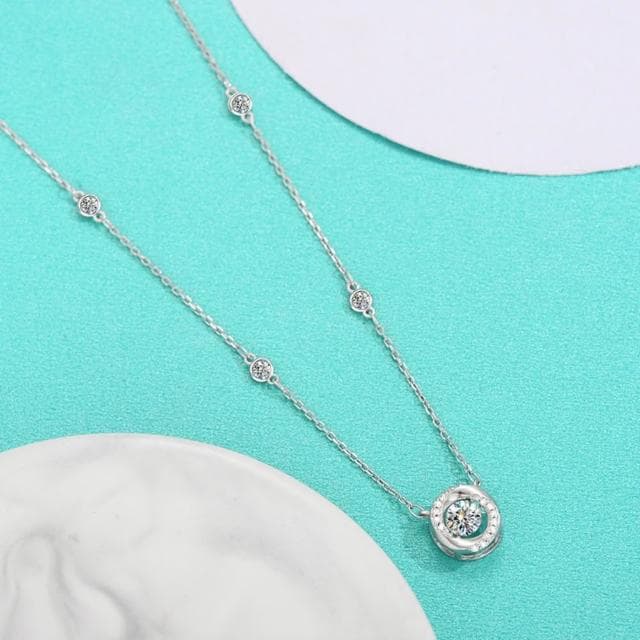 【米蘭精品】現貨+預購 頂級莫桑鑽石項鍊925純銀女項鍊鎖骨鍊項鏈情人節禮物(0.5克拉跳動圓型74lq88)