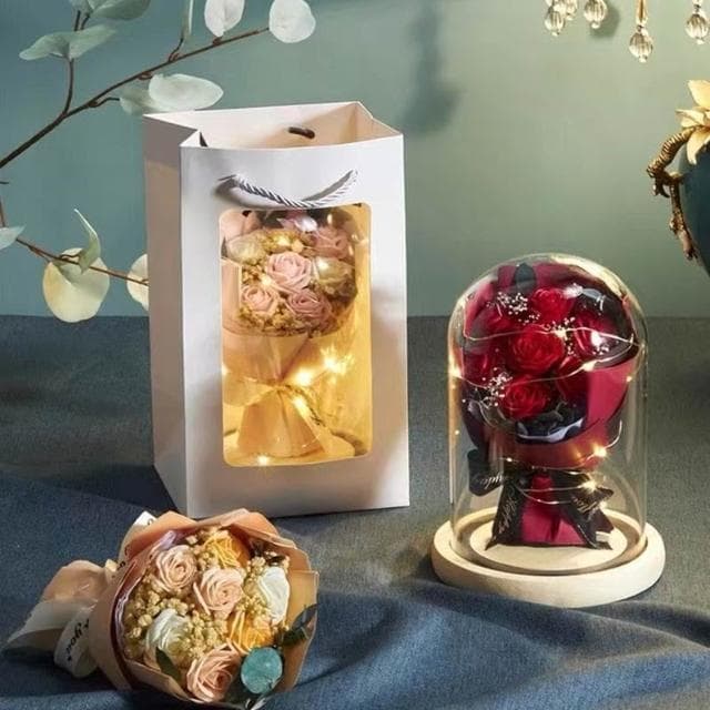 永生花玻璃罩 香皂花 畢業花束 父親節禮物 七夕情人節 送老師 畢業禮物 情人節禮物 送女友 藍玫瑰玻璃罩花束
