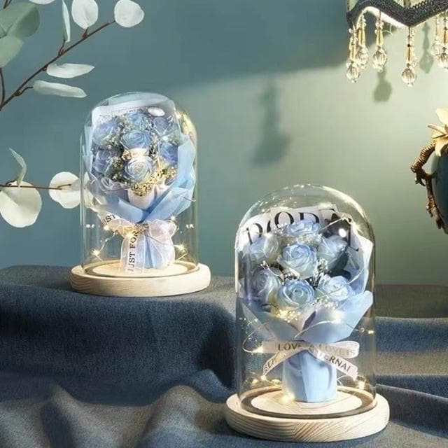 永生花玻璃罩 香皂花 畢業花束 父親節禮物 七夕情人節 送老師 畢業禮物 情人節禮物 送女友 藍玫瑰玻璃罩花束