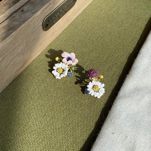 🎗飾間首飾鋪 復古琺瑯花朵耳環飾品不對稱小眾設計感首飾耳飾
