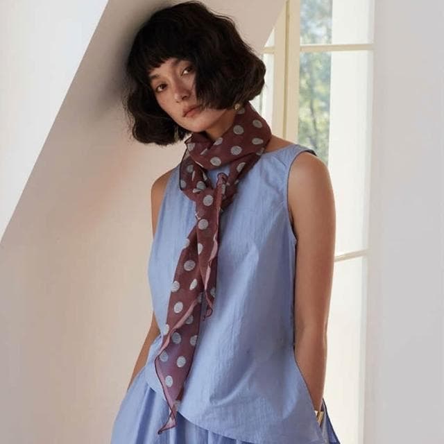 【EMMA SUE】格紋絲巾 長絲巾 桑蠶絲 包包裝飾 配飾 絲質圍巾 絲巾 繫脖 領口 穿搭 波點絲巾 領巾 襯衫搭配 法式絲巾 
