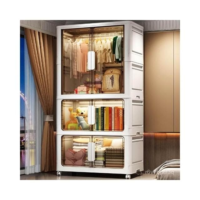 爆款80CM寬嬰兒掛衣兒童家用儲物櫃簡易雙開門臥室寶寶衣櫃收 折疊櫃 收納櫃 衣櫃 衣櫥 收納箱 大容量儲物櫃 整理箱