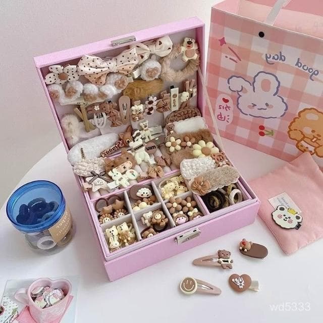 兒童髮飾套裝髮夾禮盒小女孩禮物女童頭飾可愛髮卡橡皮筋夾子生日禮物