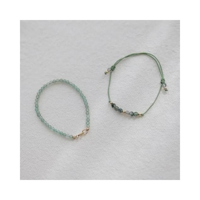 【開運堂】現貨 水草瑪瑙葡萄石手工編織手繩天然石幸運金珠小眾設計禮物14k金輕奢疊戴手鍊