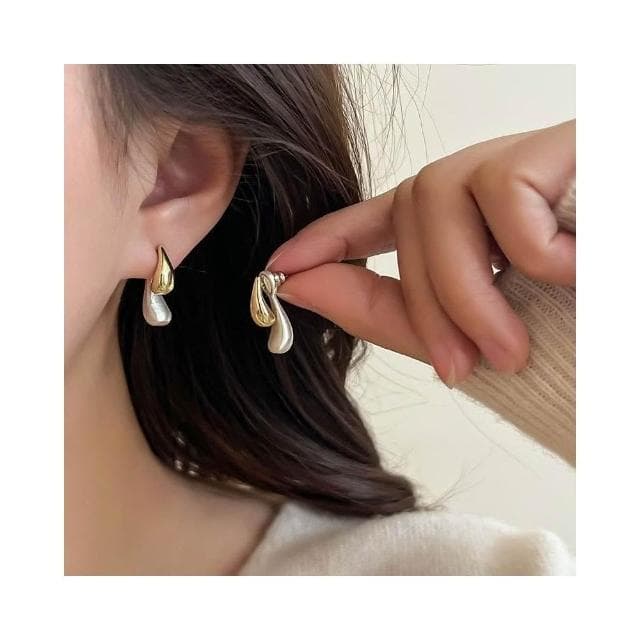 Miss Si 現貨速發 雙色水滴 S925銀針耳環 簡單設計感個性百搭耳釘 可兩戴金銀雙拼耳飾