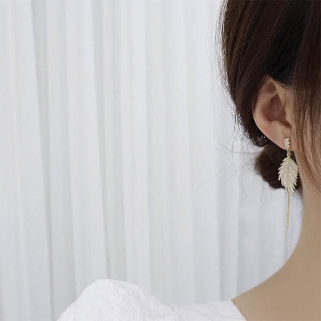 🎗飾間首飾鋪 S999銀針樹葉流蘇耳環氣質耳釘飾品輕奢高級感長版首飾耳飾