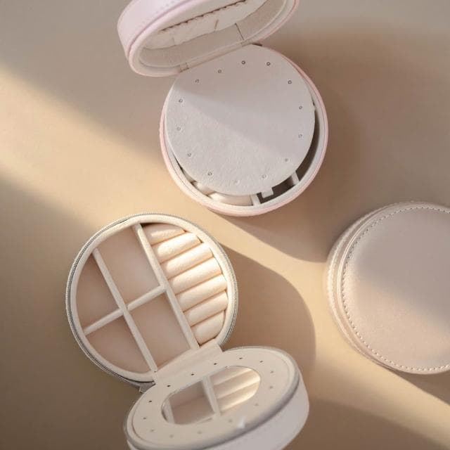 【Porabella】新款質感首飾盒 雙層半圓形珠寶盒 小巧輕便 絨布盒飾品盒 戒指項鍊耳環耳夾收納 飾品收納 交換禮物