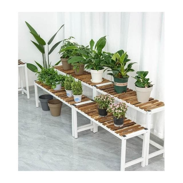 实木铁艺阳台花架 落地式客厅阶梯多层置物架 多肉花盆架 植物摆放架 陽台家用階式擺放架 鐵藝實木多肉花盆架戶外庭院盆栽架