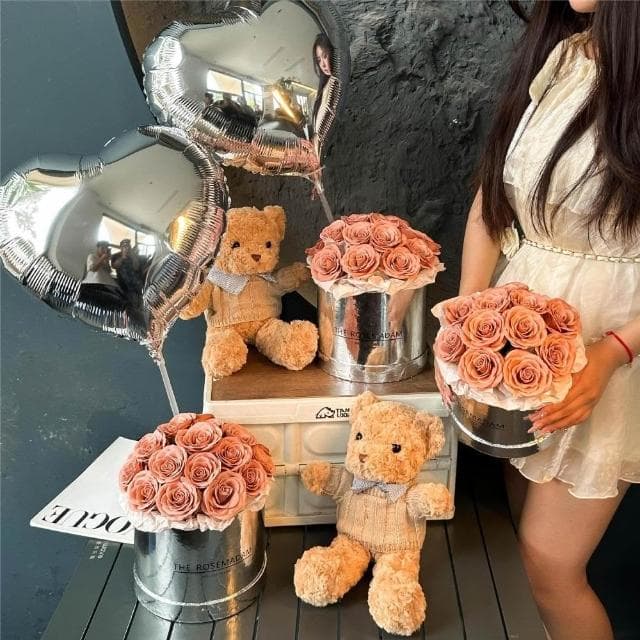 七夕節禮物 高級感玫瑰永生花 小熊玩偶花束 香皂花 生日禮物送女朋友
