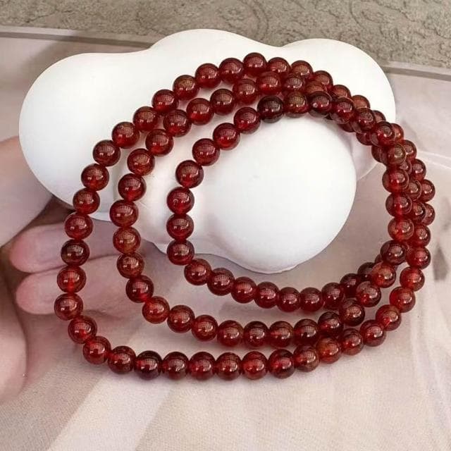 【Paiya 派亞】5MM澄石榴石澄紅石榴冰透乾淨深艷色手鏈手串女人石水晶飾品三圈可當項鍊