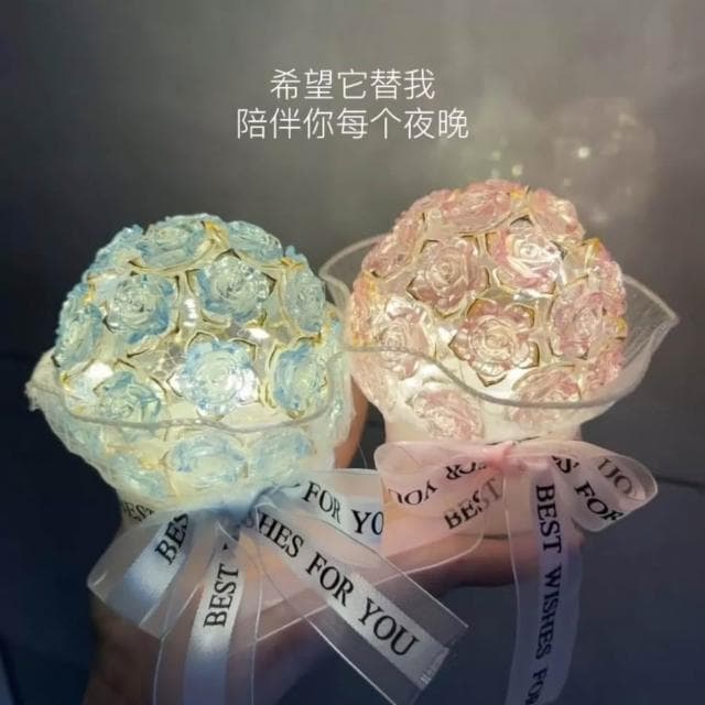 玫瑰小夜燈 手工DIY 小夜燈材料包 手工編織 簡約發光 送朋友 節日生日 手工禮物 花束小夜燈 禮物