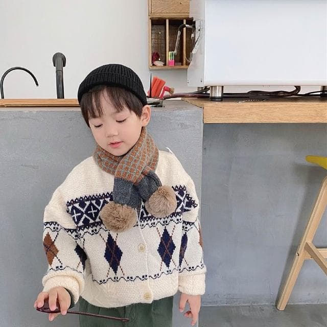 🔥可愛保暖🔥韓版兒童圍巾 寶寶圍巾 交叉圍巾 兒童 男童 女童 保暖 溫暖 圍脖 格紋 格子 秋冬 加厚 絨毛 毛線