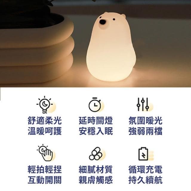 舒米好物 拍拍燈 LED 小夜燈 伴眠燈_小白熊(白色 情人節禮物 生日禮物 躺平鴨 交換禮物)