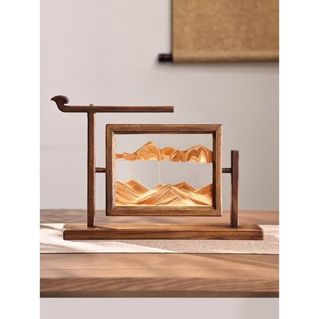 異麗新中式實木沙漏流沙畫擺件辦公室客廳高級感裝飾品喬遷禮物