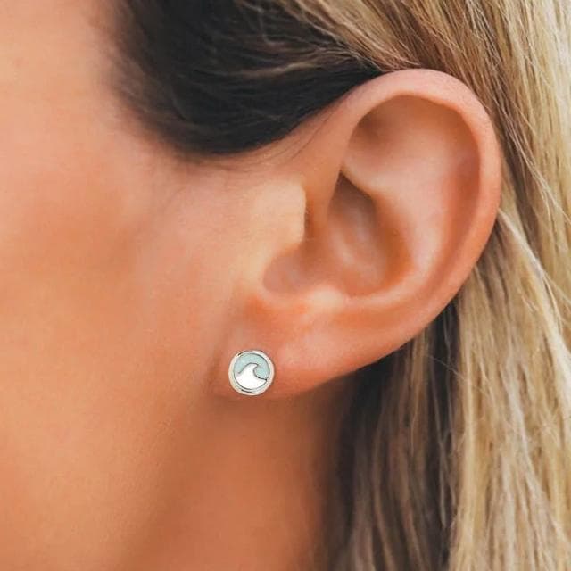 【Pura Vida】美國手工 OPAL ENAMEL 蛋白石琺瑯銀色波浪耳環
