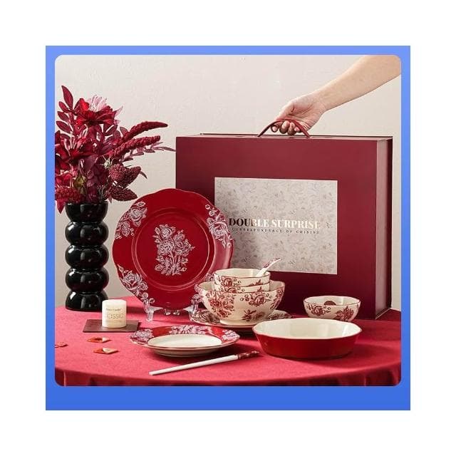 免運 碗碟餐具陶瓷新婚禮物送新娘紅色碗盤筷套裝喬遷新居結婚