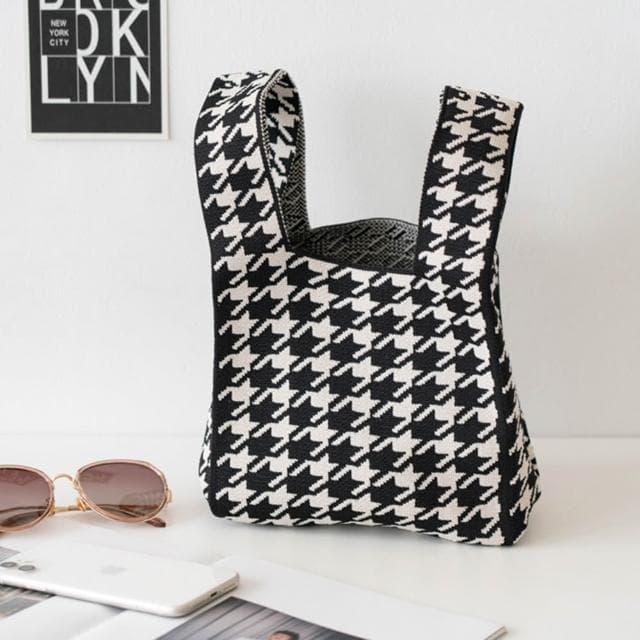 【AHUA 阿華有事嗎】AHUA阿華有事嗎 韓系包包 滿版千鳥格針織手提包 B0078 韓妞必備包 百搭配件 包包 袋子 手袋 肩包 日系