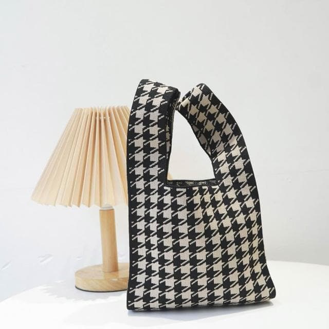 【AHUA 阿華有事嗎】AHUA阿華有事嗎 韓系包包 滿版千鳥格針織手提包 B0078 韓妞必備包 百搭配件 包包 袋子 手袋 肩包 日系