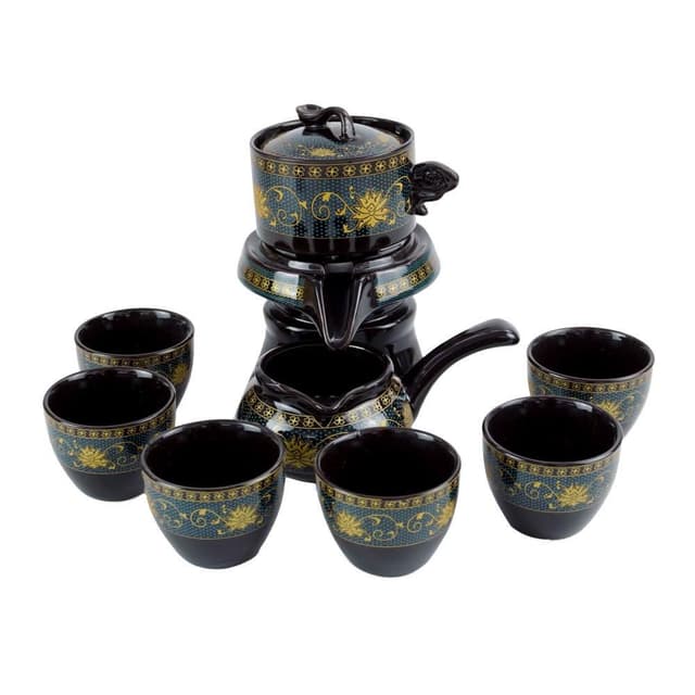 半自動茶具組 茶道泡茶器 泡茶禮盒 中式茶具套組 陶瓷琺瑯彩茶具 泡茶器 公杯 品茗杯 茶具禮盒 品茶組165-TA6S