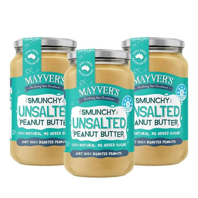 澳洲 Mayvers 無鹽無糖花生醬375g-3入組 (純素/PEANUT/無麩質)