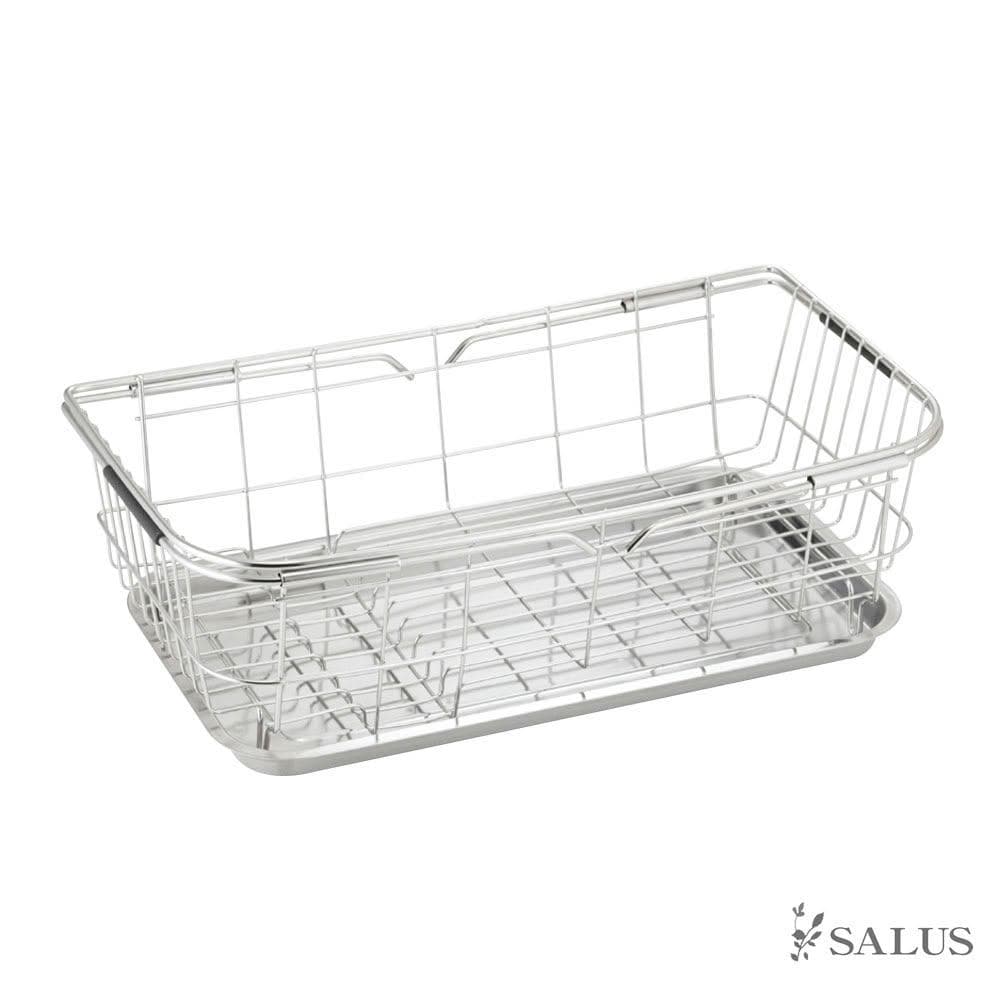 日本 SALUS 滑動式不鏽鋼碗盤瀝水籃組 (碗碟收納架/廚房瀝水籃/碗盤瀝水架/水槽濾水架/碗盤架)