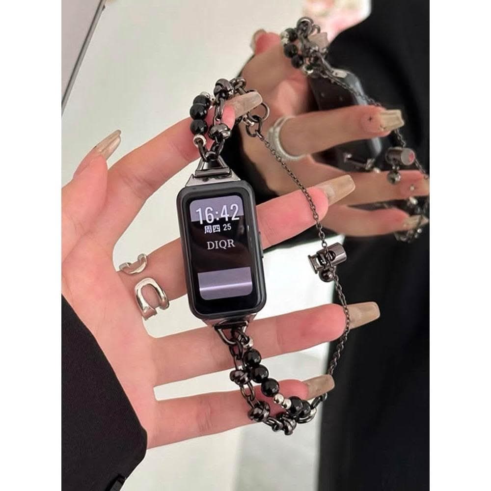 適用於華為小米手機智能手環女款運動多功能珍珠手鍊心率消息提醒