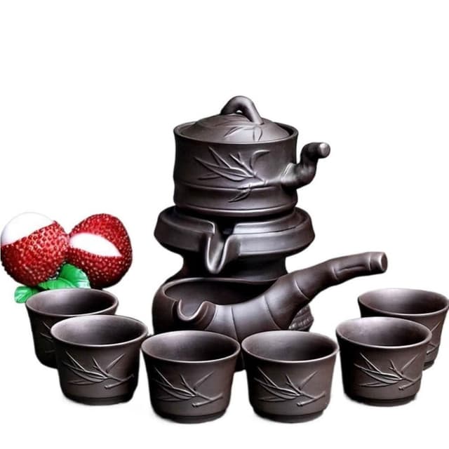 紫砂茶具套裝 茶道茶葉罐泡茶壺 家用簡約半全自動石磨懶人功夫茶杯