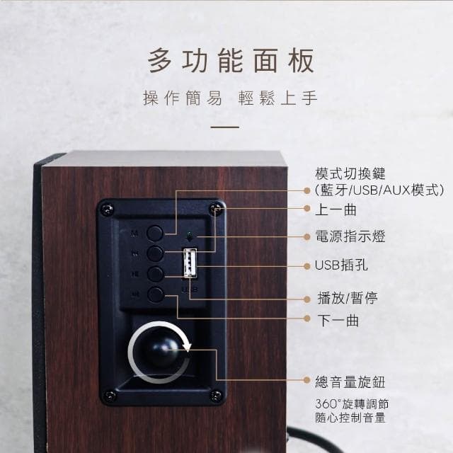 【KINYO】2.0木質藍牙多媒體音箱-福利品