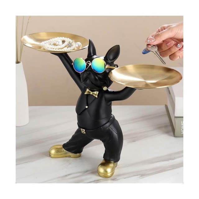 免運戴墨鏡酷狗鬥牛犬託盤創意擺件玄關茶几收納裝飾結婚喬遷新居禮物