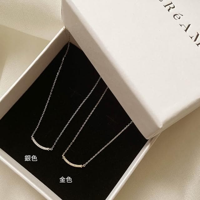 【CReAM】Almira 925純銀鍍14K金色 微笑亮鑽鎖骨鍊 金色女項鍊(生日 禮物 送禮 禮盒)