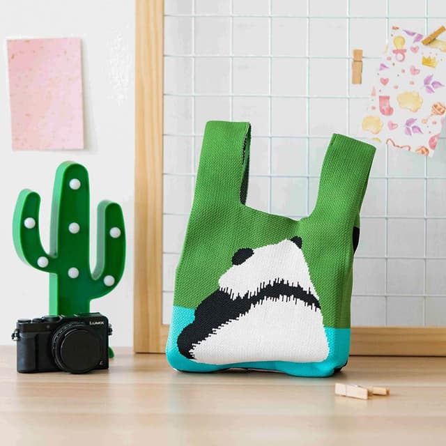 【AHUA 阿華有事嗎】AHUA阿華有事嗎 韓系包包 可愛熊貓日常針織手提包 B0083 韓妞必備包 百搭配件 包包 袋子 手袋 肩包 日系