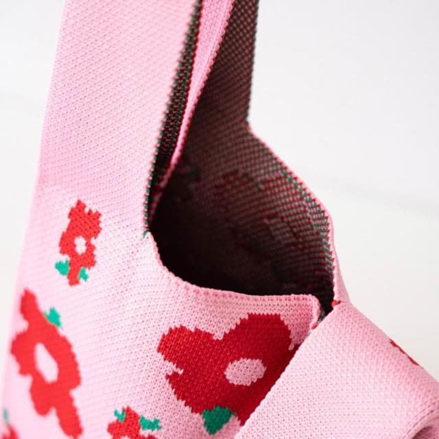 【AHUA 阿華有事嗎】AHUA阿華有事嗎 韓系包包 滿版五瓣紅花針織手提包 B0074 韓妞必備包 百搭配件 包包 袋子 手袋 肩包 日系