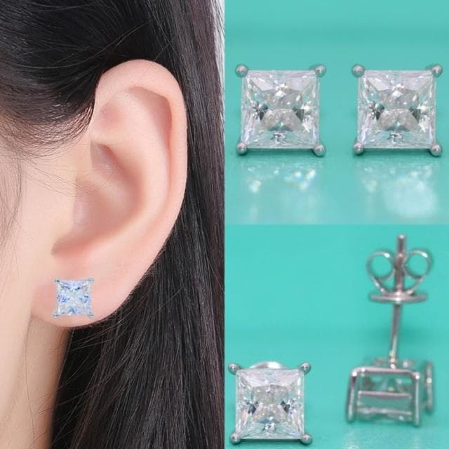 【米蘭精品】現貨+預購 頂級莫桑鑽石耳環925純銀耳環女銀飾(設計正方四爪女飾品74lr3)