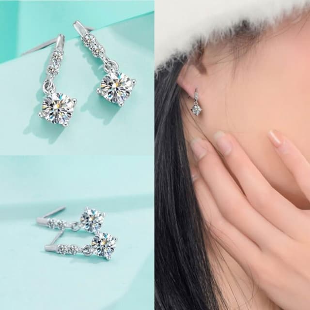 【米蘭精品】現貨+預購 頂級莫桑鑽石耳環925純銀女銀飾(精緻優雅四爪耳鉤女飾品74lr57)