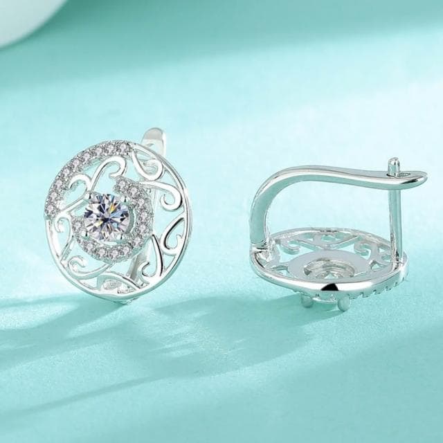 【米蘭精品】現貨+預購 頂級莫桑鑽石耳環925純銀女銀飾(圓形U型耳扣女飾品74lr87)
