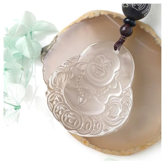 【KATE】銀飾 財神爺彌勒佛菩薩天然白水晶項鍊 笑面佛 佛公 六字箴言 淨化磁場 招財水晶 大肚佛 招財水晶 生日禮物 長輩禮物 