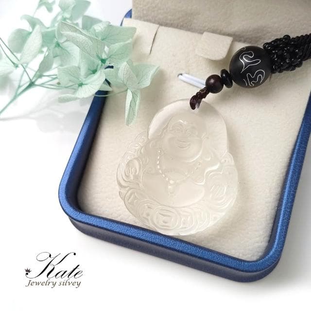 【KATE】銀飾 財神爺彌勒佛菩薩天然白水晶項鍊 笑面佛 佛公 六字箴言 淨化磁場 招財水晶 大肚佛 招財水晶 生日禮物 長輩禮物 