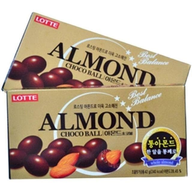 Lucky 韩国乐天扁桃仁巧克力豆46g/盒夹心果仁巧克力盒装KIUY