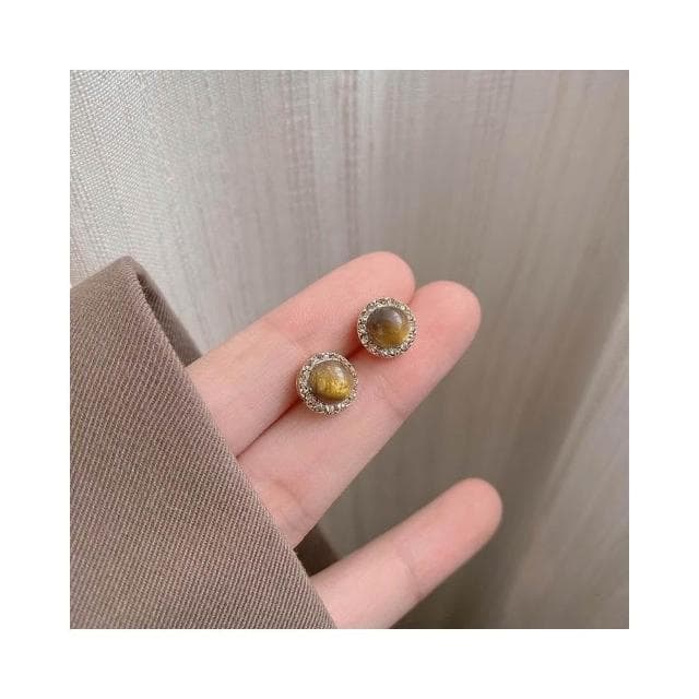 {遇見臻品}BG331美拉德幾何虎眼石耳飾焦糖栗子虎眼石耳環法式港風復古耳環棕色虎眼石耳環焦糖色幾何耳環鑲鑽氣質耳環