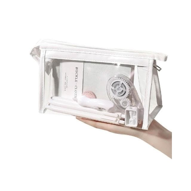 卡通透明筆袋 高顏值大容量女簡約初中生高中大學生日系三角化妝包