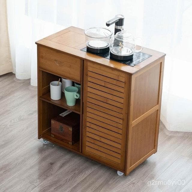 茶水櫃茶具櫃子簡易靠墻茶邊幾客廳傢用水桶置物架茶葉儲物可移動收納櫃 儲物櫃 櫥櫃博古架 茶架子 多層茶葉收納櫃 實木茶櫃