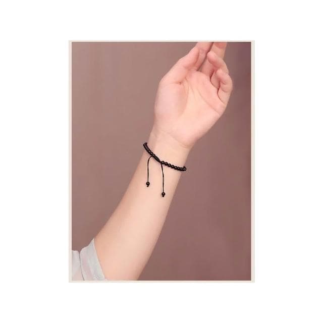 【開運堂】夜中星 4mm天然黑曜石黑瑪瑙手鍊手工編織手繩手工編繩情人節聖誕節禮物情侶 開運堂