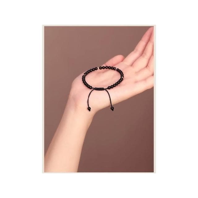 【開運堂】夜中星 4mm天然黑曜石黑瑪瑙手鍊手工編織手繩手工編繩情人節聖誕節禮物情侶 開運堂