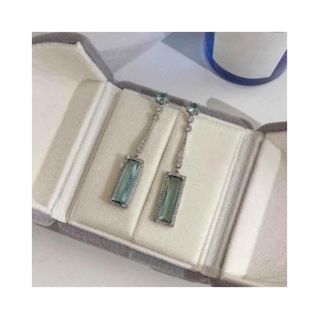 {遇見臻品}BG263銀針幾何造型耳環歐美冷淡風超閃流蘇耳墜藍水晶幾何耳環氣質輕奢時尚造型耳環歐美冷淡風超閃流蘇耳墜