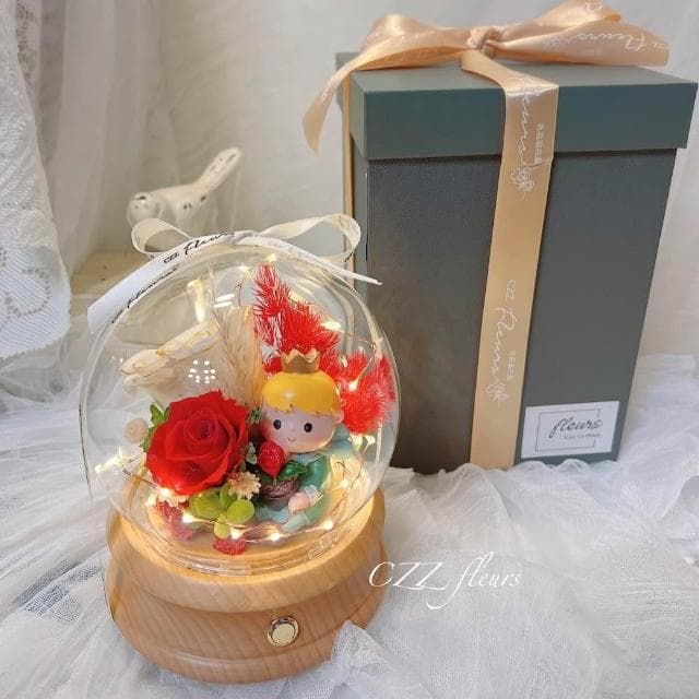 小王子玫瑰永生花藍芽音響 藍芽喇叭玻璃罩夜燈  (情人節花束/生日禮物/告白/新婚/週年紀念/畢業花束/520)