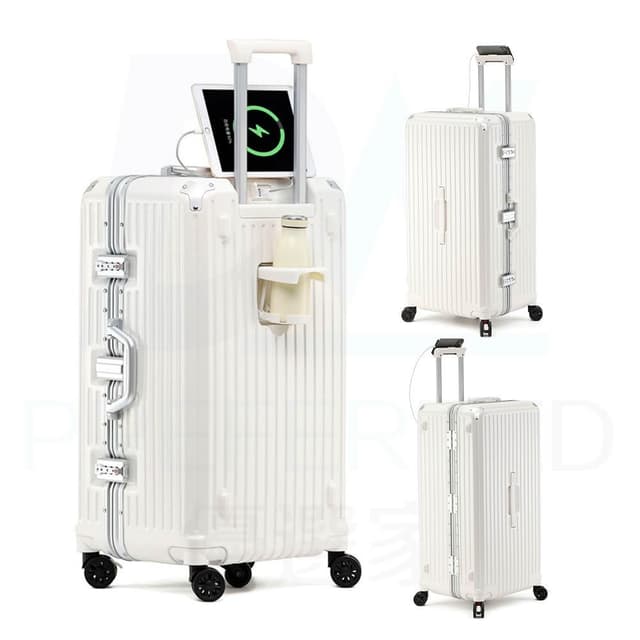 DW優選家 新款首發 頂配鋁框箱 28吋行李箱 鋁框行李箱胖胖箱 29吋鋁框行李箱 五輪煞車避震丨杯架丨1A1C充電口