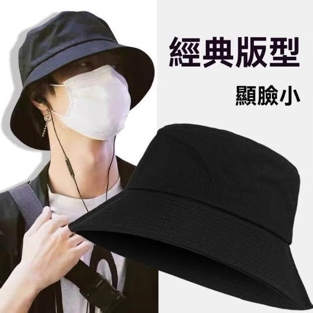 Imanchen黑色漁夫帽男大頭圍大帽檐原創百搭學生日系男士遮陽防曬水桶帽女