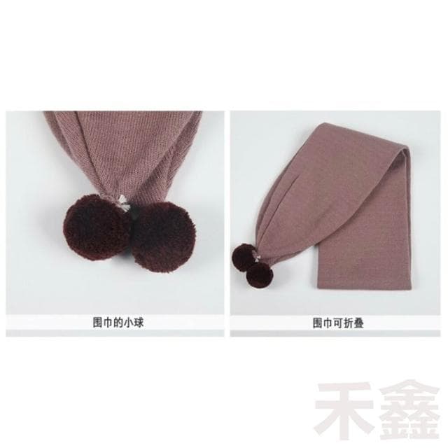 寶寶套帽/嬰幼兒純色兔子兩件套/帽子+圍巾