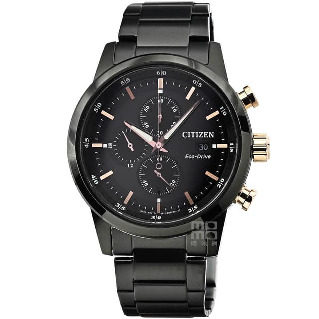 【CITIZEN 星辰】【柒號本舖】CITIZEN星辰ECO-DRIVE光動能計時錶-IP黑 / CA0746-85E