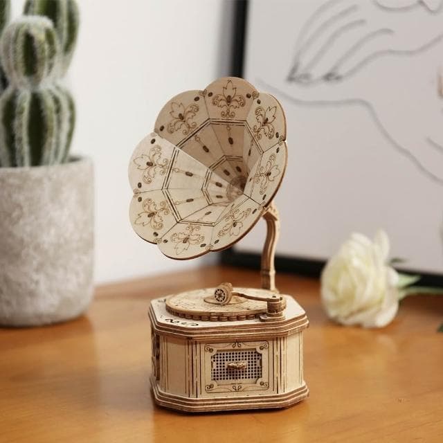 【鋼普拉】現貨 Robotime 若態 3D TG408 留聲機 GRAMOPHONE 組裝 木製模型 復古 禮物